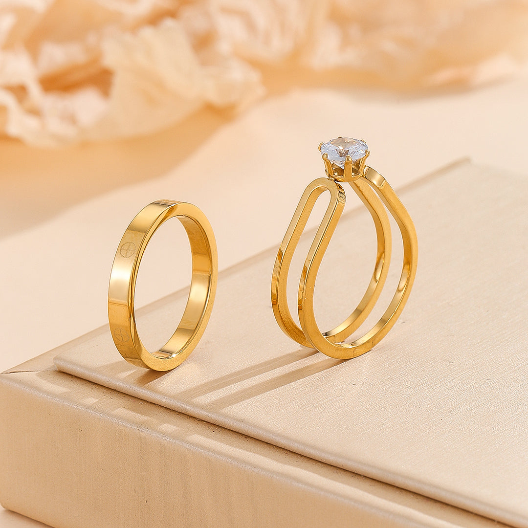 FairDealzz® Elegant Golden Dou Halo Ring