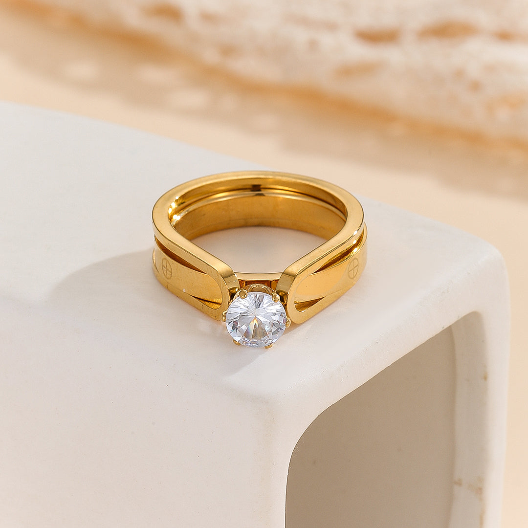 FairDealzz® Elegant Golden Dou Halo Ring