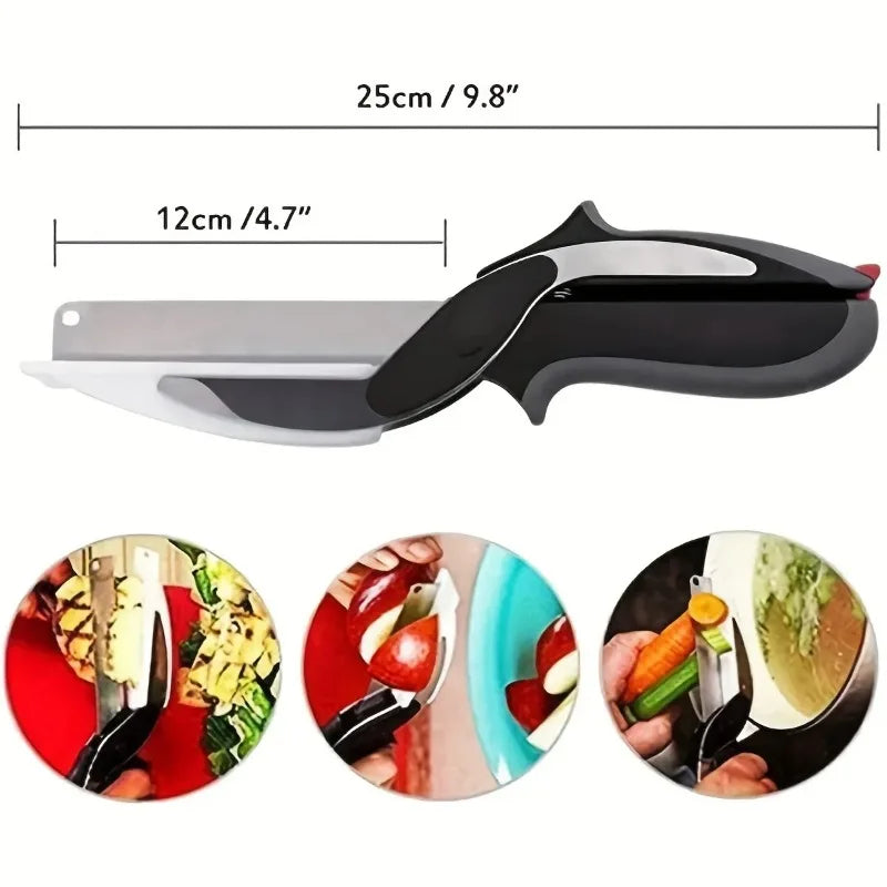 Adbrandstore1®2 in 1 Salad Chopper Vegetable Cutter with Built-in Cutting Board Food Cutter Kitchen Scissors Cut Vegetables Cut Fruits