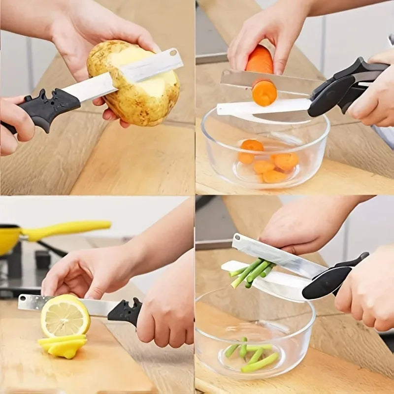 Adbrandstore1®2 in 1 Salad Chopper Vegetable Cutter with Built-in Cutting Board Food Cutter Kitchen Scissors Cut Vegetables Cut Fruits