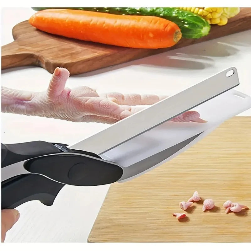 Adbrandstore1®2 in 1 Salad Chopper Vegetable Cutter with Built-in Cutting Board Food Cutter Kitchen Scissors Cut Vegetables Cut Fruits