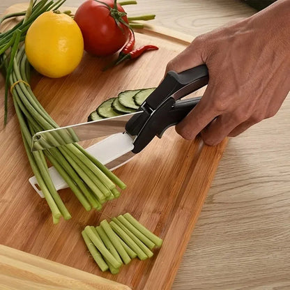 Adbrandstore1®2 in 1 Salad Chopper Vegetable Cutter with Built-in Cutting Board Food Cutter Kitchen Scissors Cut Vegetables Cut Fruits