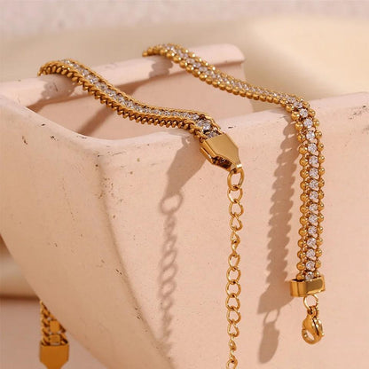 Elegant Gold Plated Chain Bracelet with Crystal Stone - 1 Pc