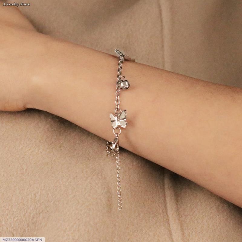 1 Pc Butterfly Hanging Silver Plated Chain Bracelet