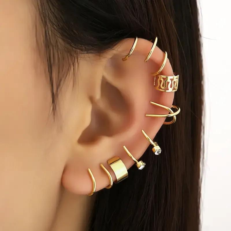 Multicolored Charms Hanging Ear Cuffs - 12 Pcs Gold Plated Unique Design