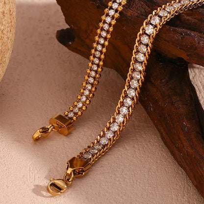 Elegant Gold Plated Chain Bracelet with Crystal Stone - 1 Pc