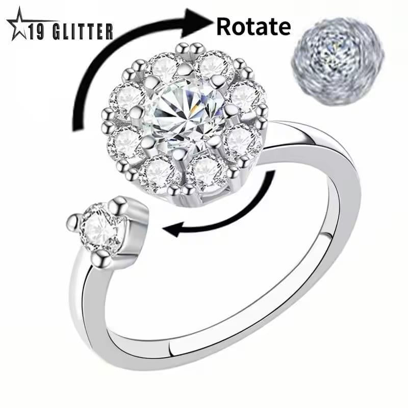 Silver Multi-Charm Adjustable Ring with Zircon Stone - 1 Pc