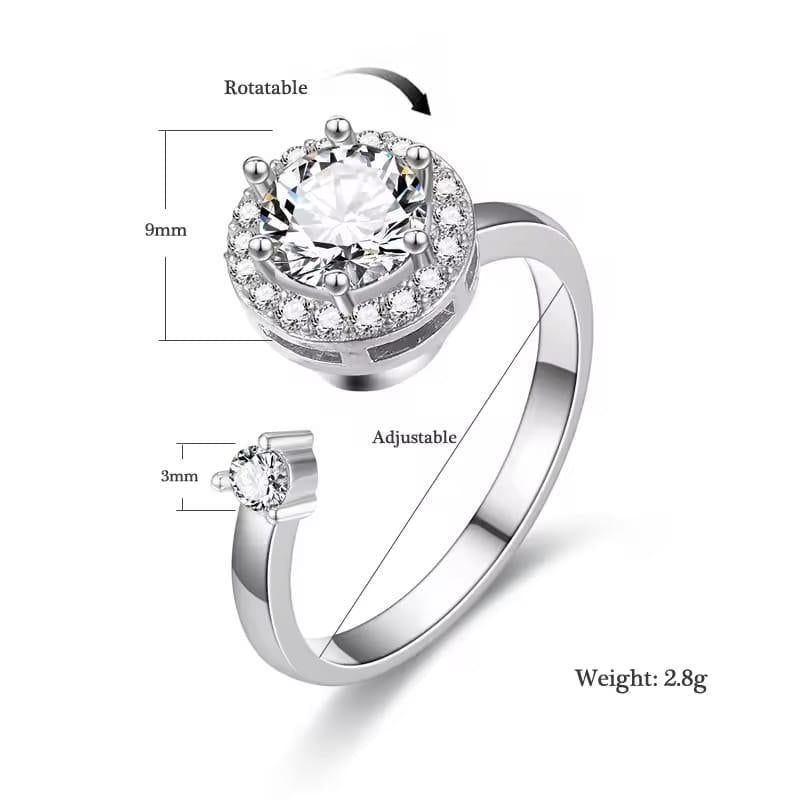 Silver Multi-Charm Adjustable Ring with Zircon Stone - 1 Pc