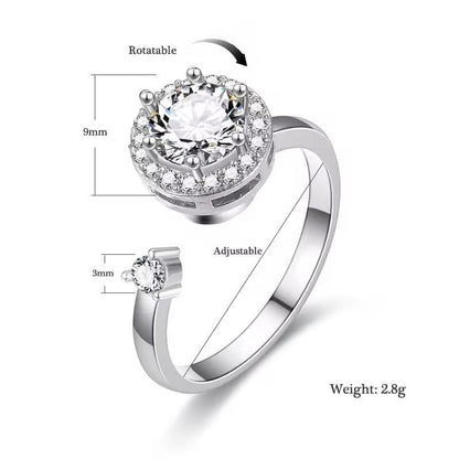 Silver Multi-Charm Adjustable Ring with Zircon Stone - 1 Pc