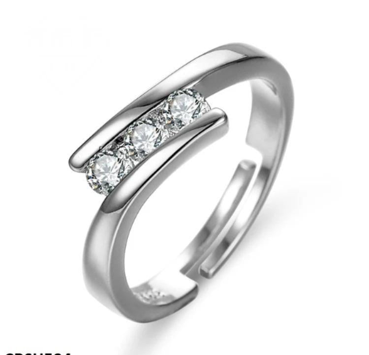 Modern Design Silver Plated Zircon Adjustable Ring