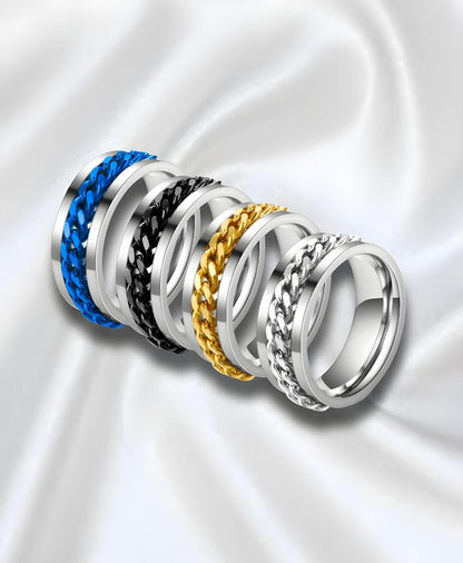 Multicolor Rotating Chain Spinner Design Ring - Unique Chain Design - 4 Pcs Set