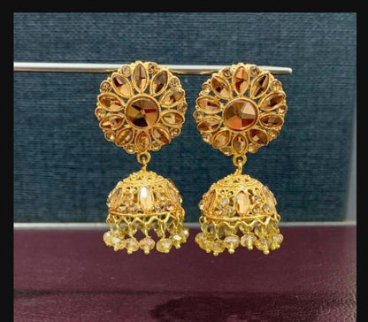 Multicolor Gold Plated Pearl Jhumka - 2 Pcs Traditional Earrings