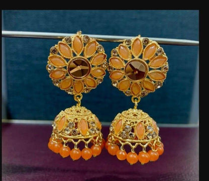 Multicolor Gold Plated Pearl Jhumka - 2 Pcs Traditional Earrings