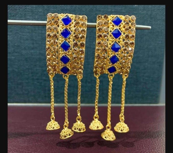 Fancy Multicolor Kundan Crystal Gold Plated Earrings - 2 Pcs