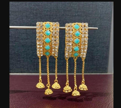 Fancy Multicolor Kundan Crystal Gold Plated Earrings - 2 Pcs